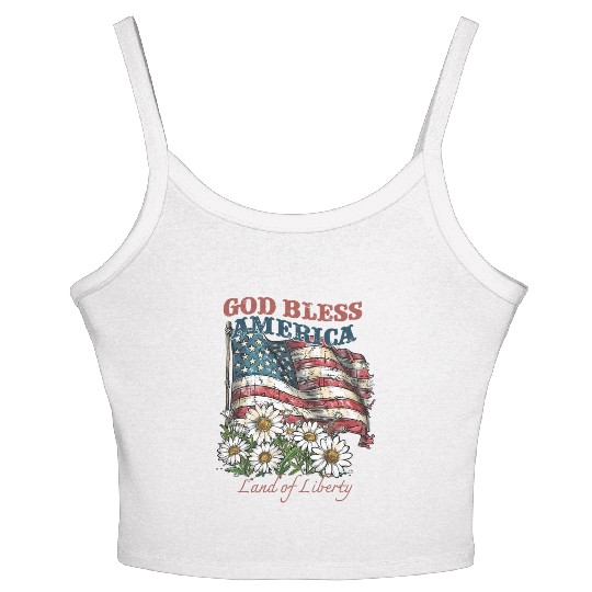 God Bless America 4th Of July US Flag Daisy Women's Spaghetti Strap Tank Top
