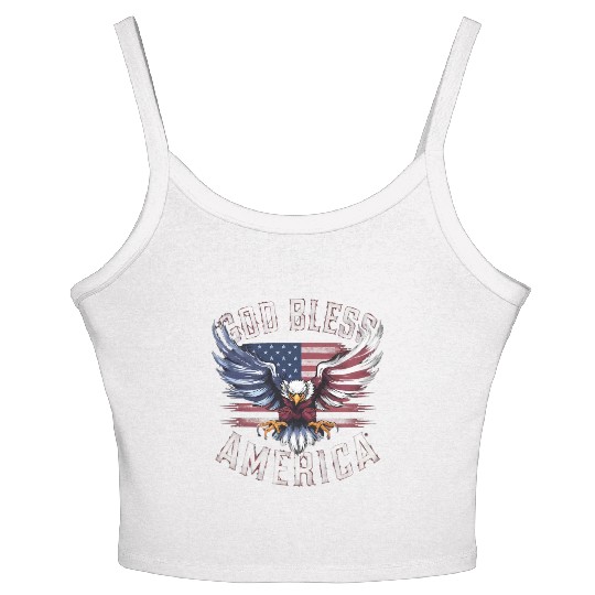 God Bless America Eagle Happy 4th Of July US Flag Women's Spaghetti Strap Tank Top