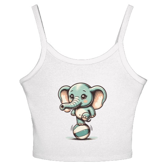 cute cartoon elephant on exercise ball Women's Spaghetti Strap Tank Top