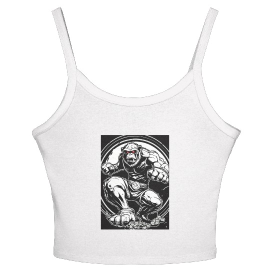 Zombie ape street fighter black and white circle l Women's Spaghetti Strap Tank Top