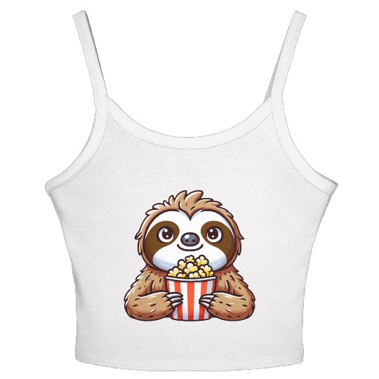 Funny sloth popcorn cinema movie Women's Spaghetti Strap Tank Top