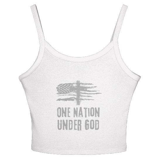 4th Of July US Flag One Nation Under God Christian Women's Spaghetti Strap Tank Top