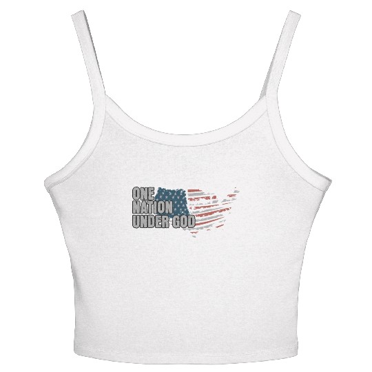 4th Of July One Nation Under God US Flag Faith Women's Spaghetti Strap Tank Top