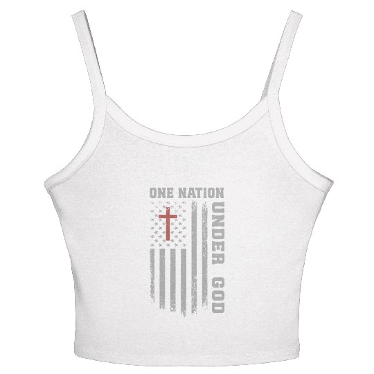 One Nation Under God US Flag Christian 4th of July Women's Spaghetti Strap Tank Top