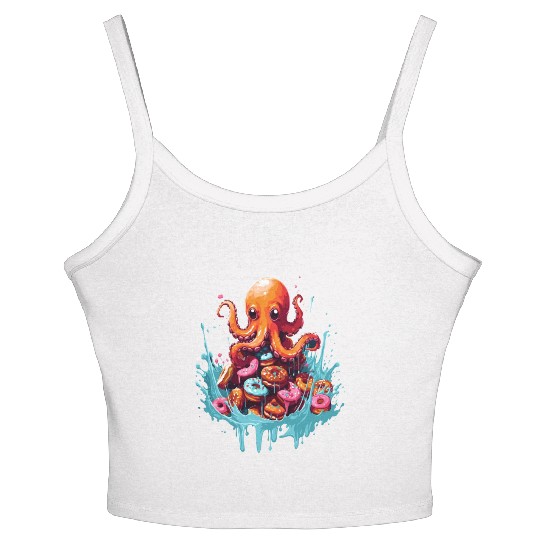 Cute Octopus: Ruler of the Donuts Women's Spaghetti Strap Tank Top
