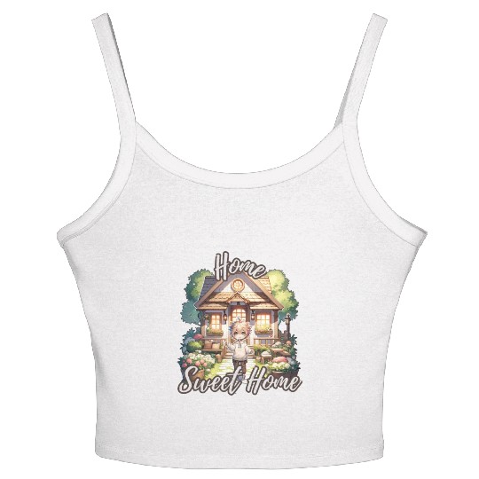 Home Sweet Home House Cabinand Person Waving 1 Women's Spaghetti Strap Tank Top