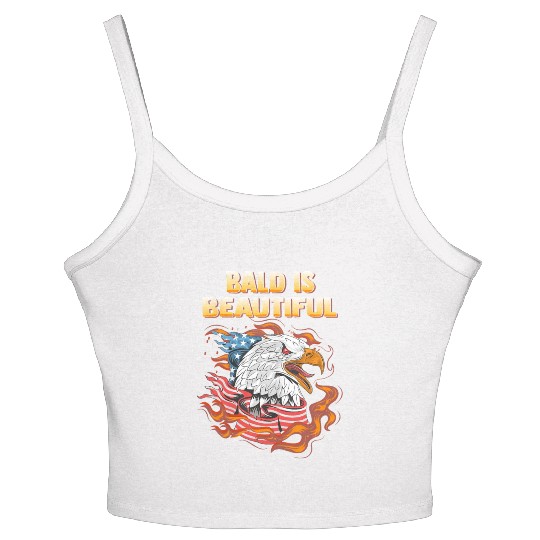 Bald Is Beautiful US Flag Eagle 4th Of July Funny Women's Spaghetti Strap Tank Top