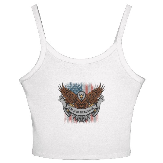 Bald Is Beautiful US Flag 4th Of July Funny Eagle Women's Spaghetti Strap Tank Top