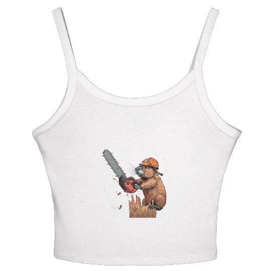 Beaver Lumberjack Chainsaw Women's Spaghetti Strap Tank Top