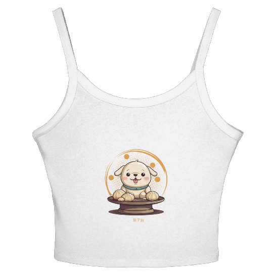 Dog serving dumpling Women's Spaghetti Strap Tank Top