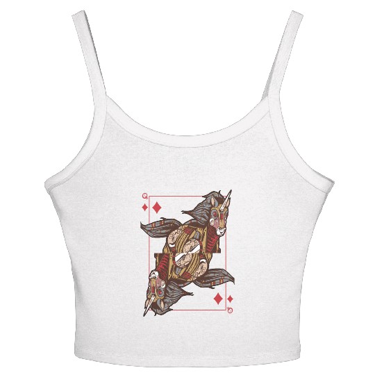 Unicorn steampunk card game Queen of Diamonds Poke Women's Spaghetti Strap Tank Top