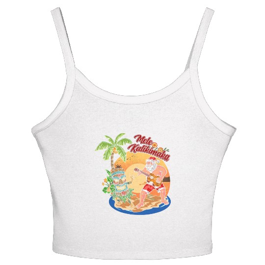 Mele Kalikimaka Funny Santa Playing Guitar Hawaii Women's Spaghetti Strap Tank Top