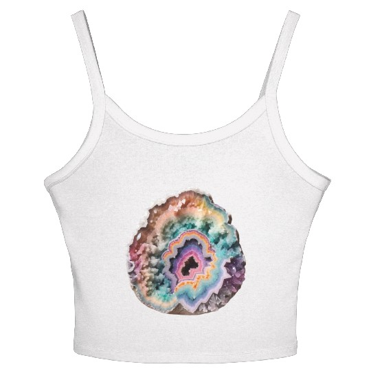 Fantasy Pastel Rainbow Geo Stone Crystal Women's Spaghetti Strap Tank Top
