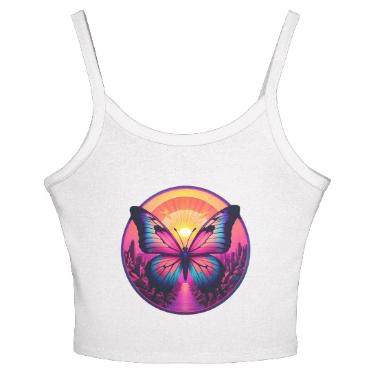 Synthwave ButterFly at Sunset Women's Spaghetti Strap Tank Top