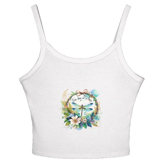 One day at a time dragonfly floral Women's Spaghetti Strap Tank Top