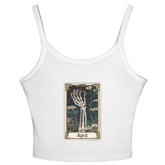 April Gothic Tarot Card - Daisy Flower & Skeleton' Women's Spaghetti Strap Tank Top