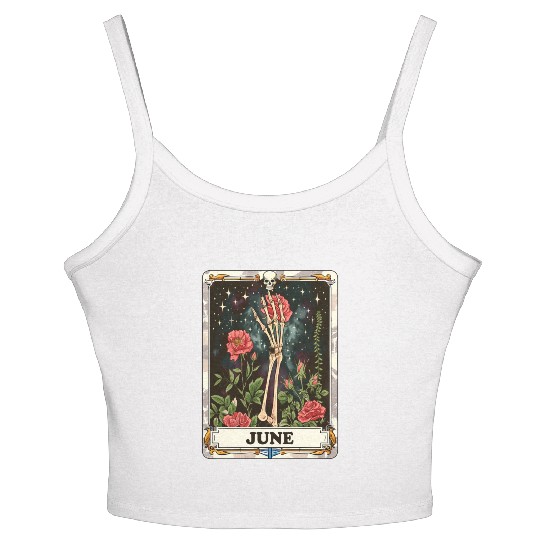 June Gothic Tarot Card - Rose Flower & Skeleton's Women's Spaghetti Strap Tank Top
