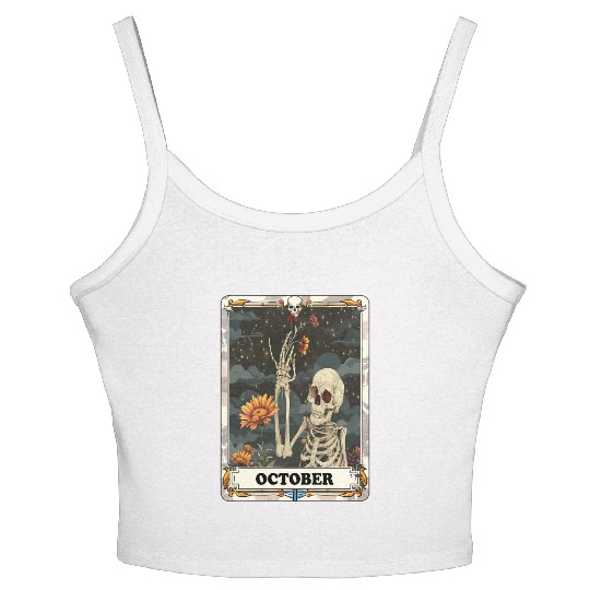 October Gothic Tarot Card - Marigold Flower & Skel Women's Spaghetti Strap Tank Top