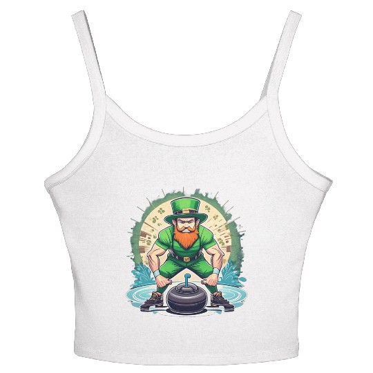 St. Patrick's Day Shamrock St Paddy's Day Curling Women's Spaghetti Strap Tank Top