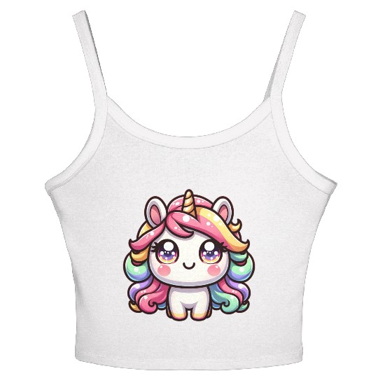 Cute chibi Unicorn with colorful hair Women's Spaghetti Strap Tank Top