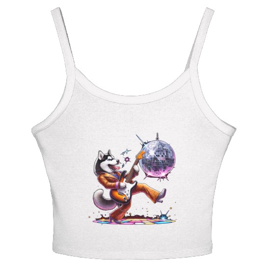 Disco Guitar Husky dog Women's Spaghetti Strap Tank Top