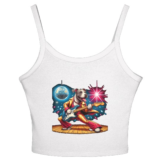 Disco Ball Guitar dog Women's Spaghetti Strap Tank Top