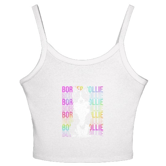Colorful Text Art Design Dog Lover Border Collie Women's Spaghetti Strap Tank Top
