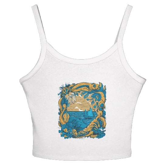Sun Kissed Shores A Mediterranean Odyssey Women's Spaghetti Strap Tank Top