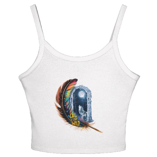 Glowing feather with wolf howling at the moon Women's Spaghetti Strap Tank Top