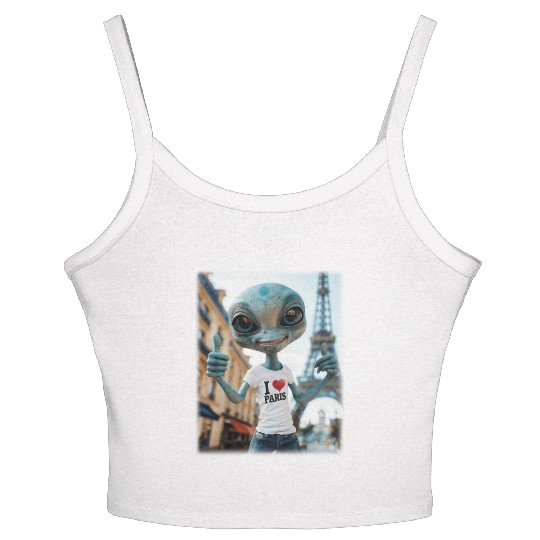 A Alien in Paris. I love Paris Women's Spaghetti Strap Tank Top
