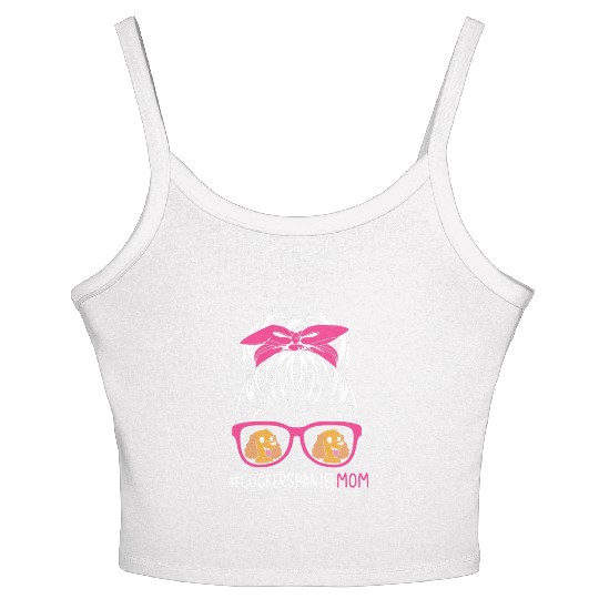 Cute Cocker Spaniel Mom Messy Bun Hair Dog Mom Women's Spaghetti Strap Tank Top