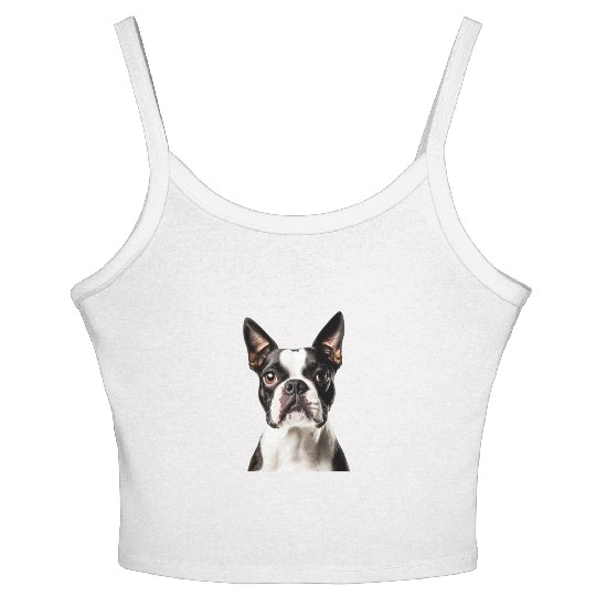 Cute Boston Terrier Dog Face, Adorable Pet Lover Women's Spaghetti Strap Tank Top