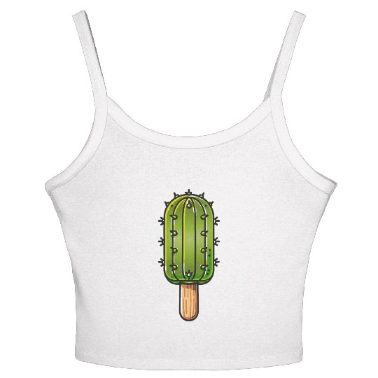 Funny cactus ice cream motif in comic style is fun Women's Spaghetti Strap Tank Top