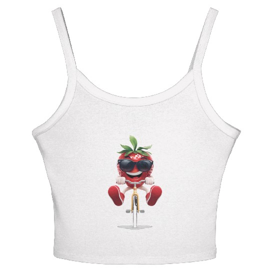 Strawberries Cycling On Bike Realistic Women's Spaghetti Strap Tank Top