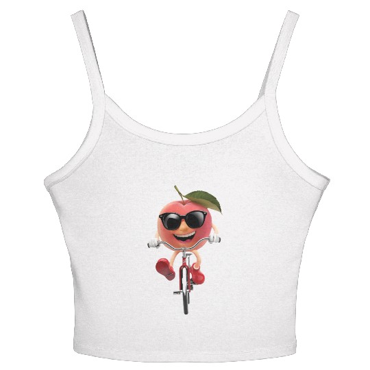 Peach Cycling On Bike Realistic Women's Spaghetti Strap Tank Top