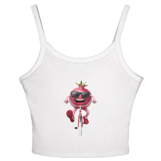 Pomegranate Cycling On Bike Realistic Women's Spaghetti Strap Tank Top