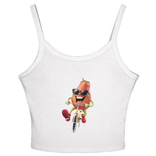 Papaya Cycling On Bike Realistic Women's Spaghetti Strap Tank Top