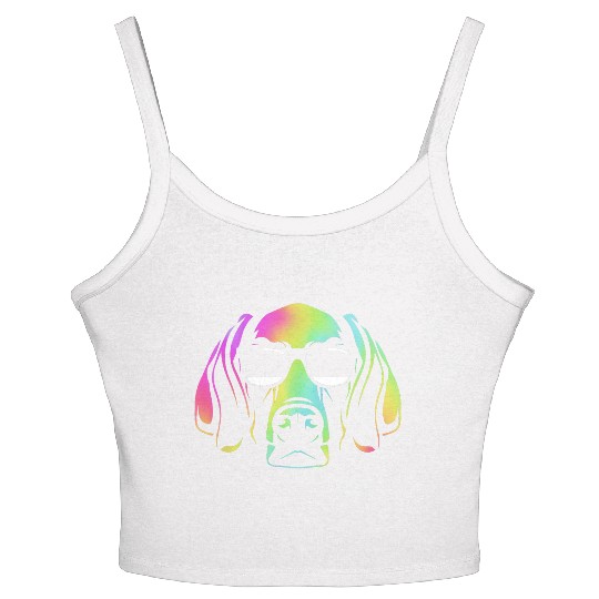 Colorful Weimaraner Dog Wearing Sunglasses Women's Spaghetti Strap Tank Top