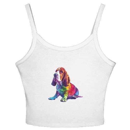 Basset Hound Illustration Rainbow Colors Women's Spaghetti Strap Tank Top
