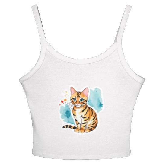 Leopard Cat Watercolor Women's Spaghetti Strap Tank Top