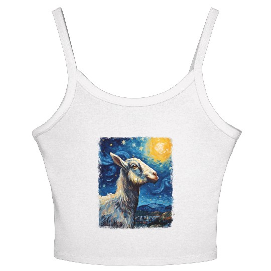 Goat Farm Animal Farmer Starry Night Painting Women's Spaghetti Strap Tank Top