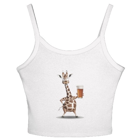 Giraffe Drinking Beer Realistic Women's Spaghetti Strap Tank Top