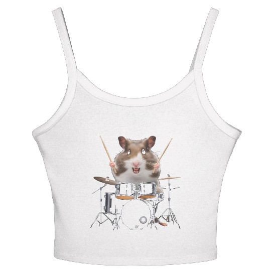 Hamster Playing Drums Realistic Women's Spaghetti Strap Tank Top