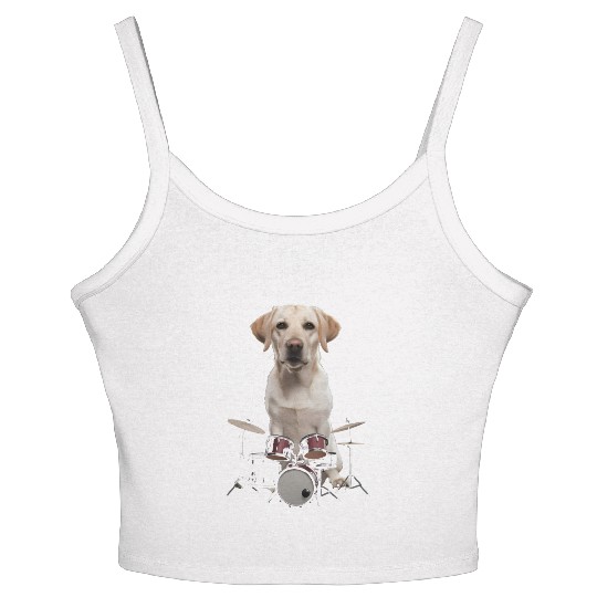 Labrador Playing Drums Realistic Women's Spaghetti Strap Tank Top