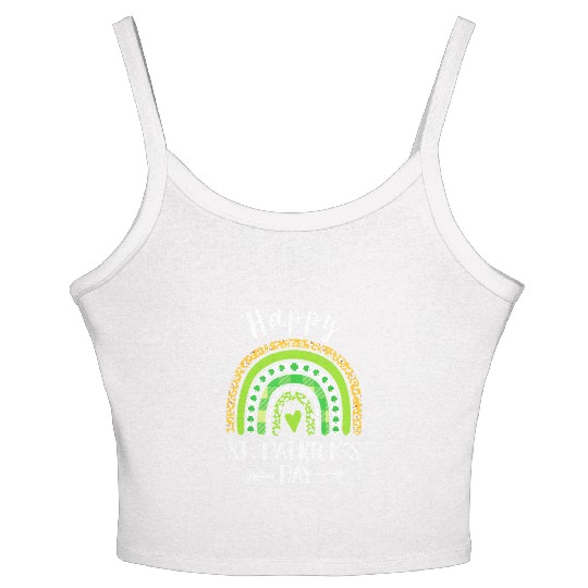 Happy St Patricks Day Rainbow Leopard Print Women's Spaghetti Strap Tank Top