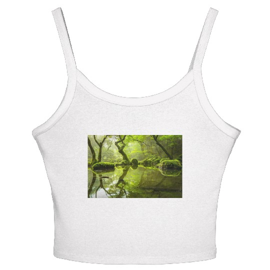 Enchanted Forest Reflections in Tranquil Pond Women's Spaghetti Strap Tank Top