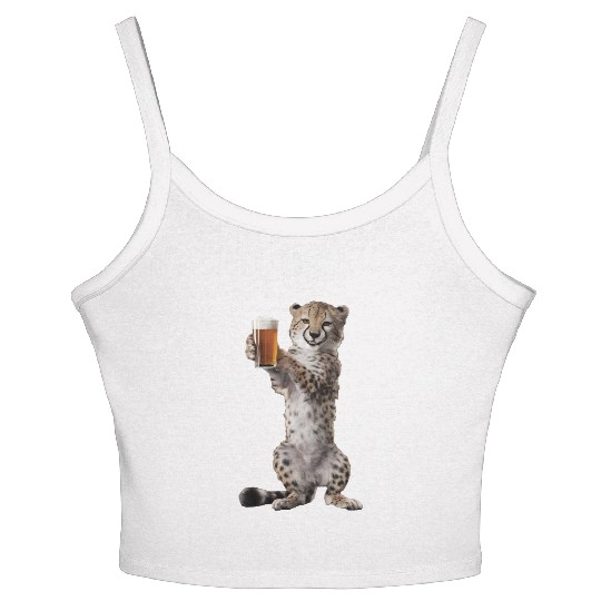 Cheetah Drinking Beer Realistic Women's Spaghetti Strap Tank Top
