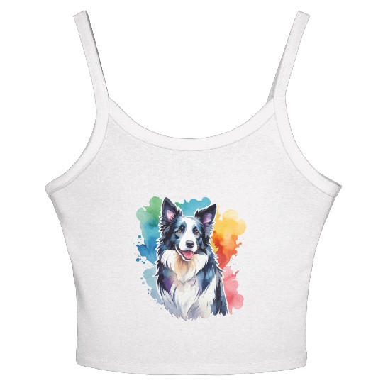 Border Collie Watercolor Women's Spaghetti Strap Tank Top