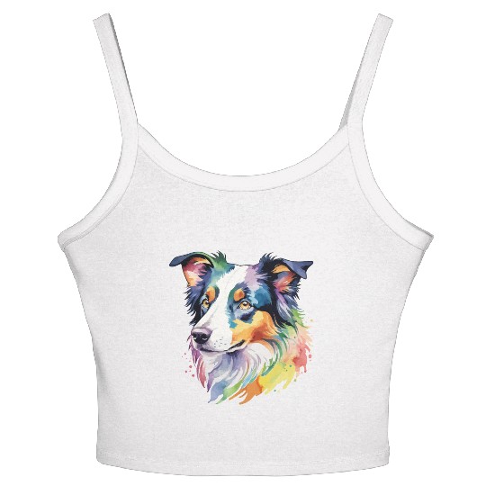 Border Collie Watercolor Women's Spaghetti Strap Tank Top