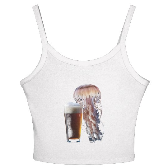 Jellyfish Drinking Beer Realistic Women's Spaghetti Strap Tank Top